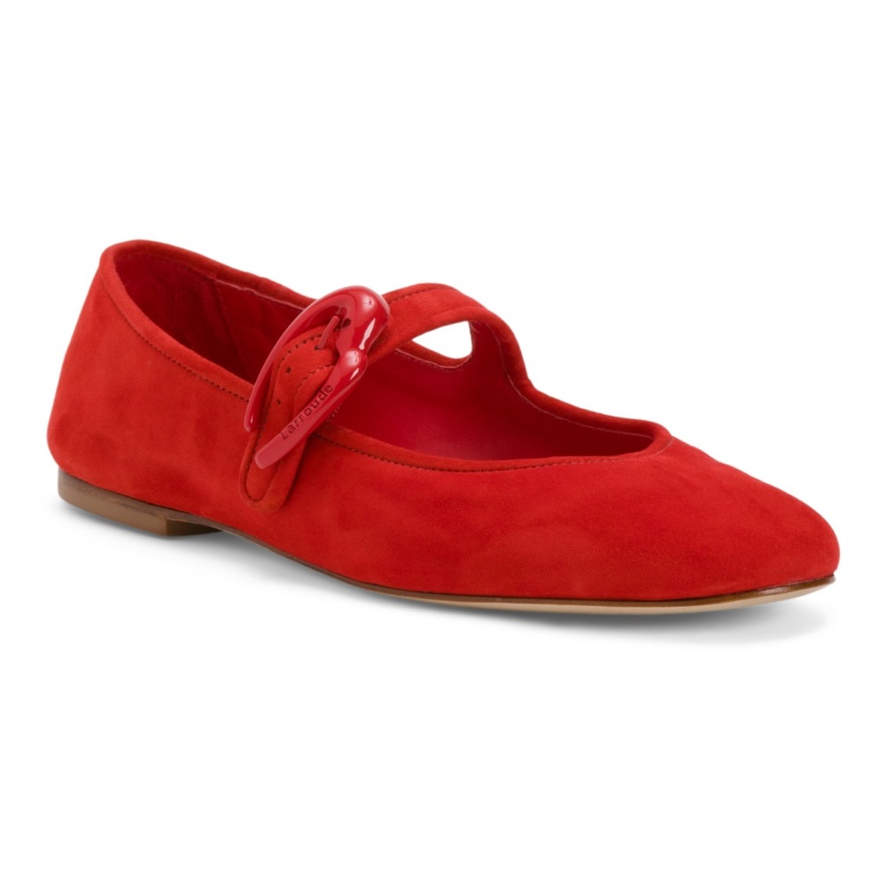 Larroudé Verona Ballet Flat In Scarlet Suede